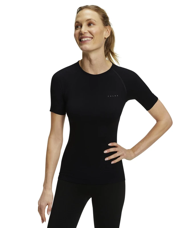 FALKE Women's Warm Round Neck W S/S TS Functional Yarn Quick Dry 1 Piece Base Layer Top, Black (Black 3000), L