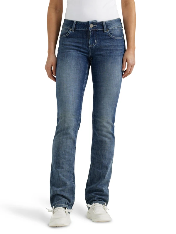Wrangler Women's Western Mid Rise Stretch Straight Leg Jean, Dark Indigo, 3