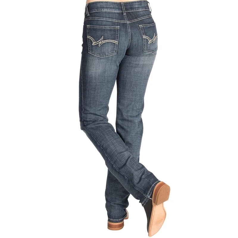 Wrangler Women's Western Mid Rise Stretch Straight Leg Jean, Dark Indigo, 9