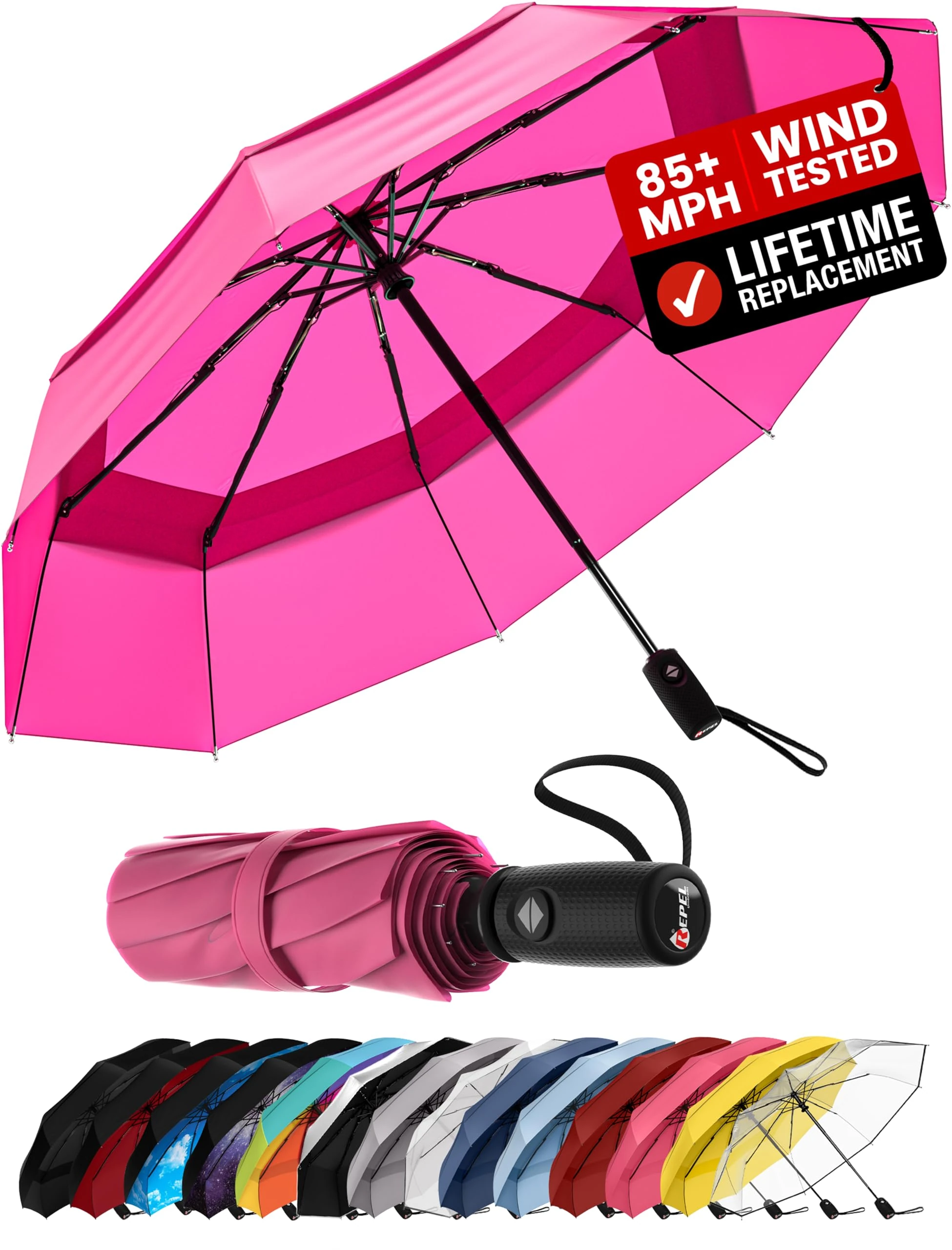 Repel Umbrella Windproof Travel Umbrellas for Rain - Easy Auto Open Close, Durable & Compact, Strong Fiberglass Frame, Waterproof Canopy - Backpack, Purse, Portable UV Umbrella