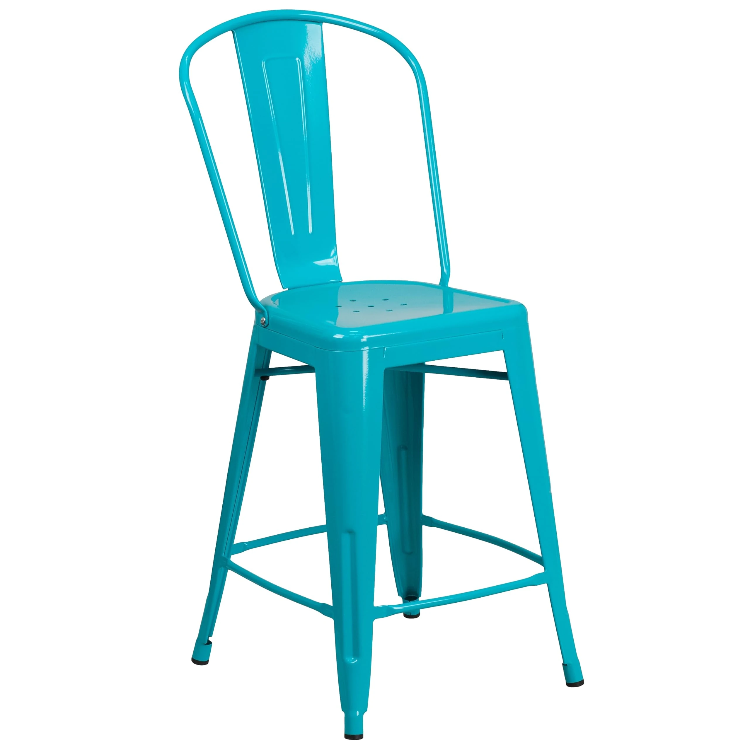 Flash Furniture High Indoor-Outdoor Counter Height Stool with Back, Metal, Crystal Teal-Blue, 63.5 x 44.45 x 44.45 cm