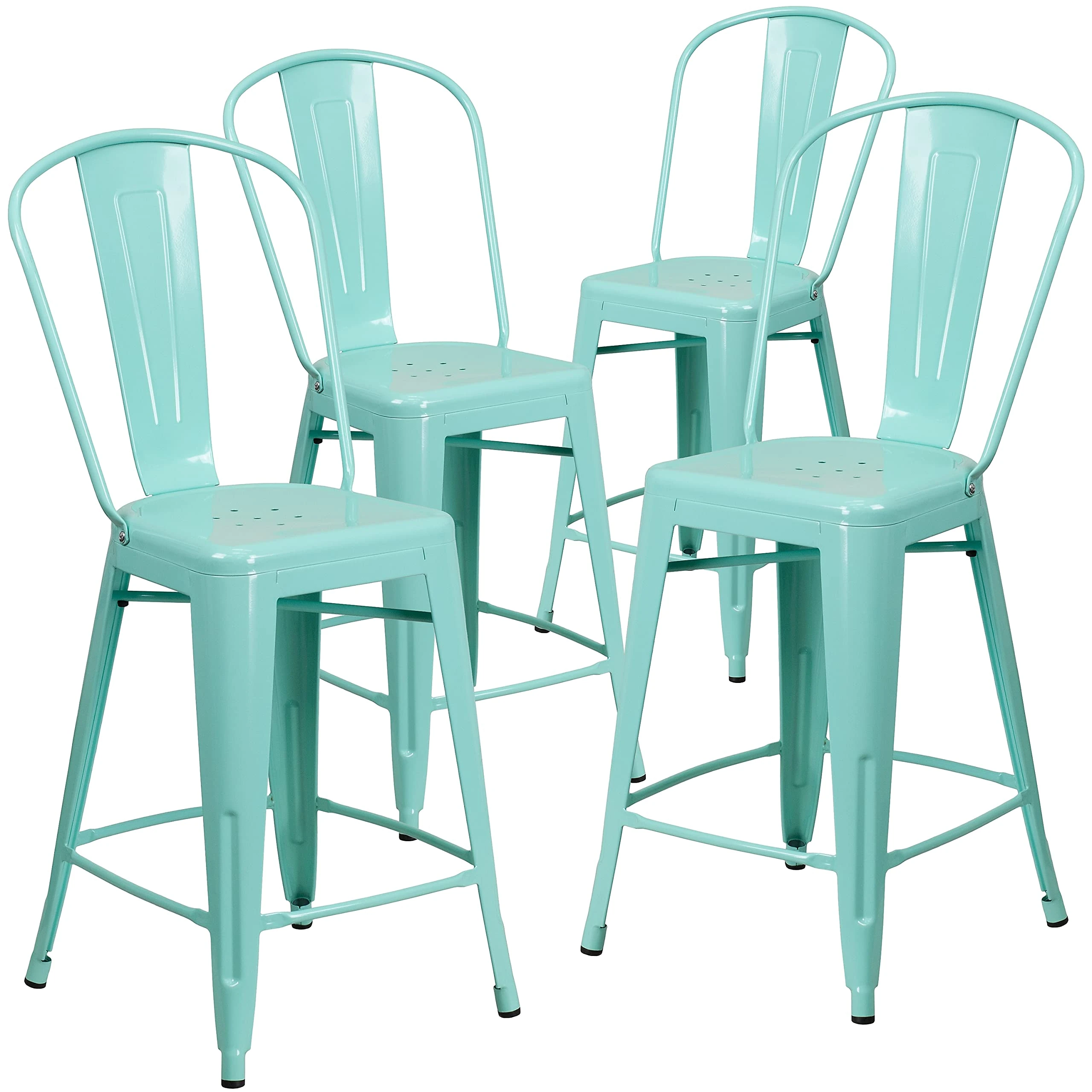 Flash Furniture Blake Commercial Grade 4 Pack 24" High Mint Green Metal Indoor-Outdoor Counter Height Stool with Back