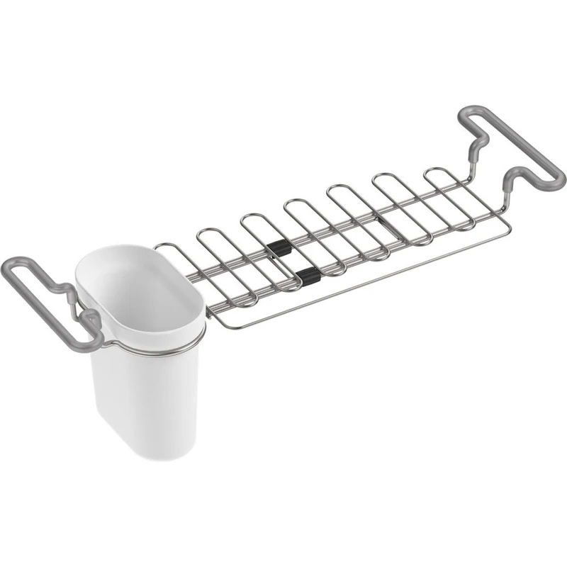 KOHLER K-5473-0 Multi-Purpose Over-The-Sink Drying Rack, Caddy with Kitchen Towel Bar Holder, Soaking Cup. Expandable 14.6" to 17.6", White - Image 1