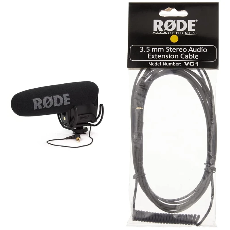 RØDE VideoMic Pro Professional On-camera Shotgun Microphone with High-pass Filter and Pad for Filmmaking, Content Creation and Location Recording, Wired & VC1 Stereo 3.5mm Extension Cable, Headphone