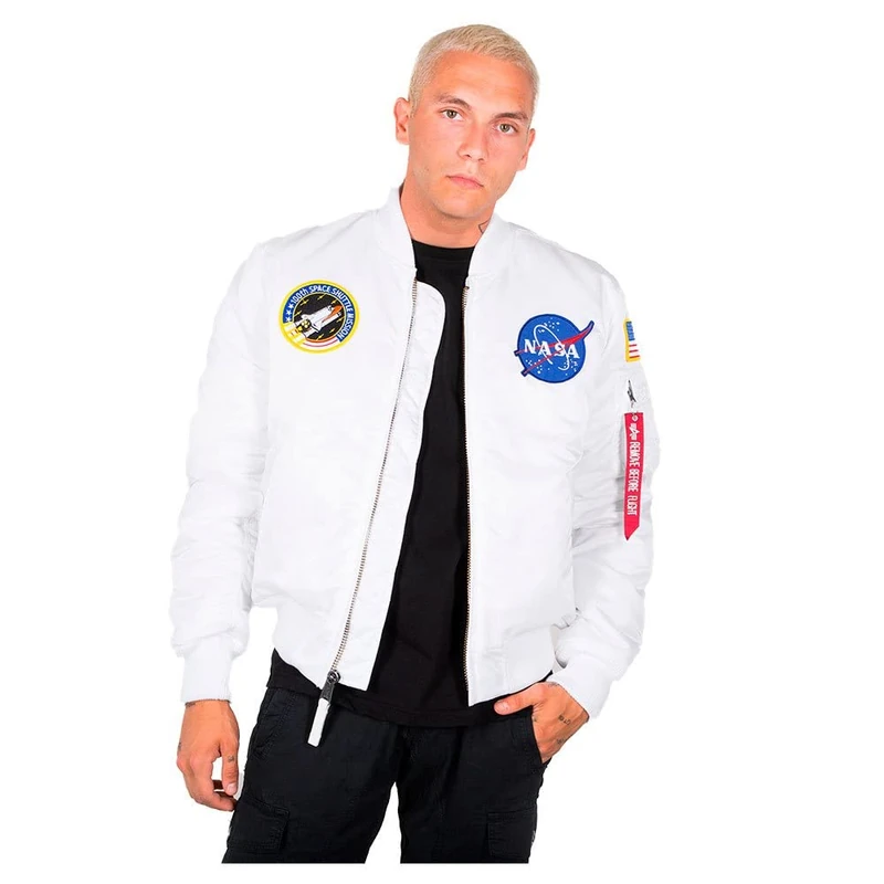 ALPHA INDUSTRIES Men's MA-1 VF NASA Jacket, White, XXL