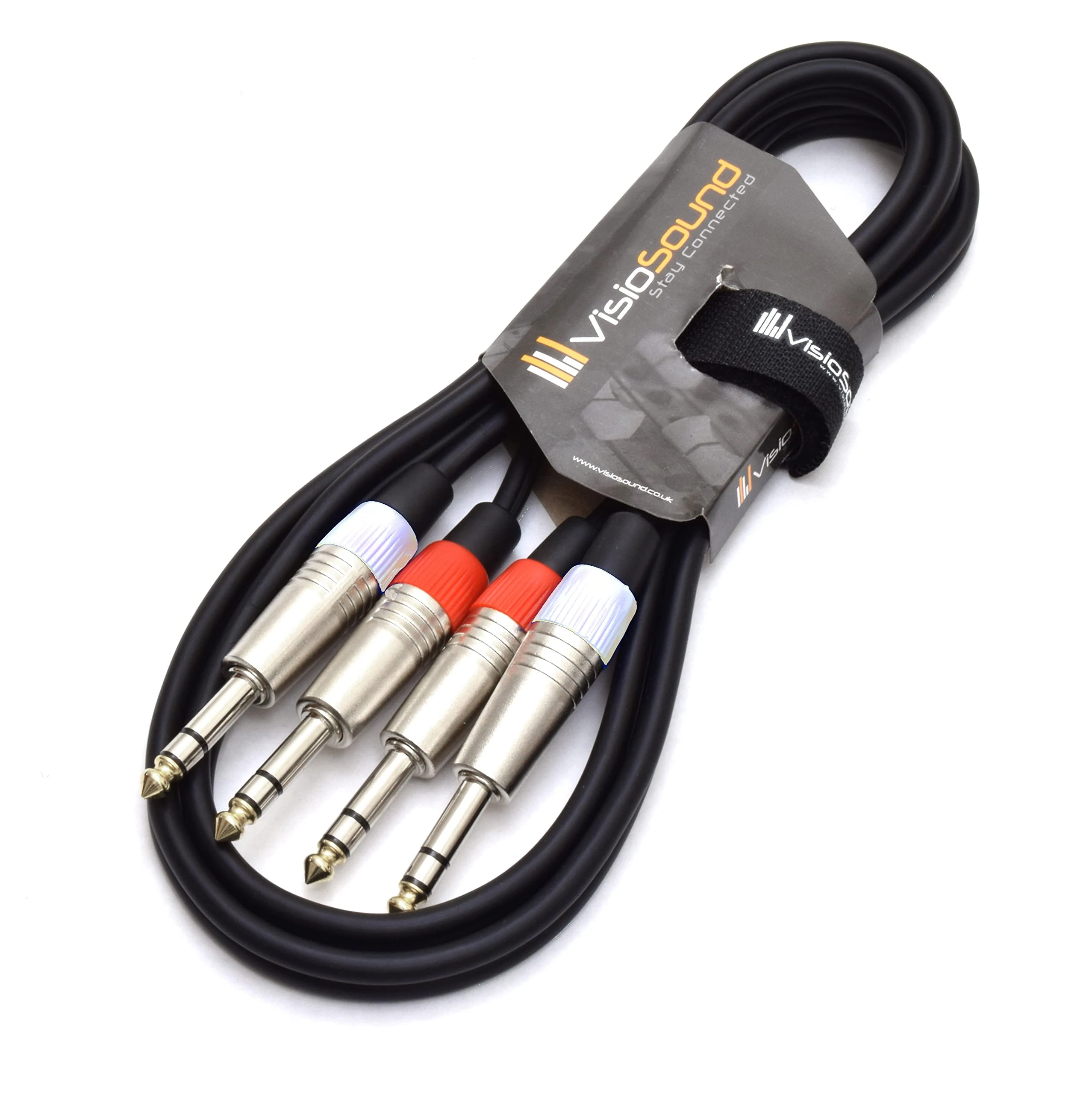 VisioSound 2 x 6.35mm 1/4" Stereo TRS Jack Balanced Twin Lead/Signal Audio Patch Cable 1.5m