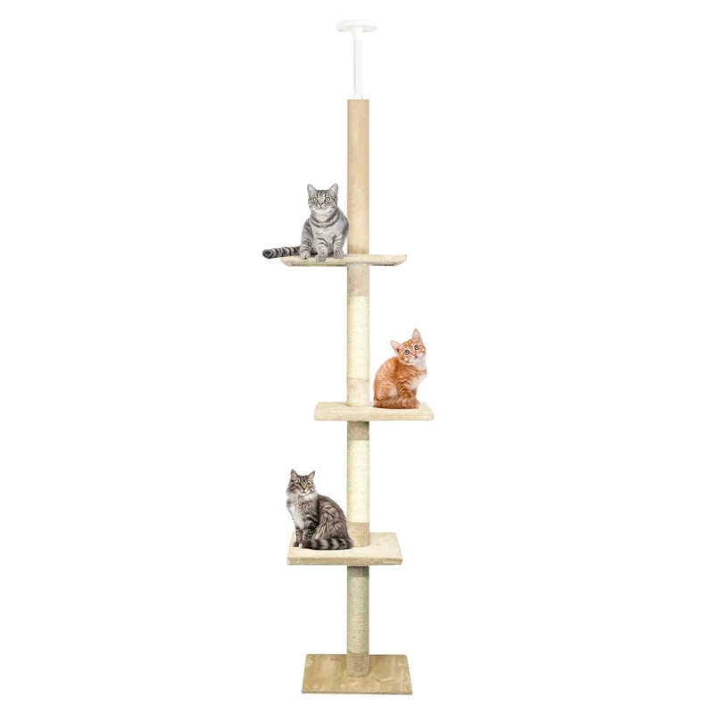 CA&T Luxury Floor to Ceiling Cat Tree | Height Adjustable Cat Climbing Tower with Scratch Post | Cat Towers for Indoor Cats with Multiple Levels & Scratching Posts