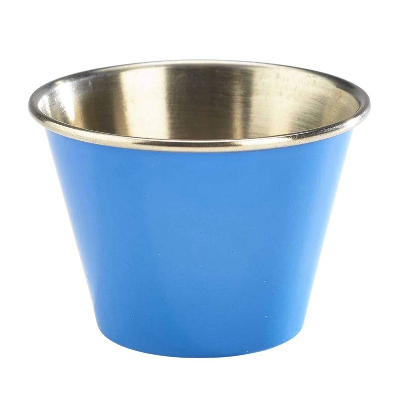 Genware RAMST12BL Stainless Steel Ramekin, Blue, 340mL Capacity, 78mm Height, Pack of 24