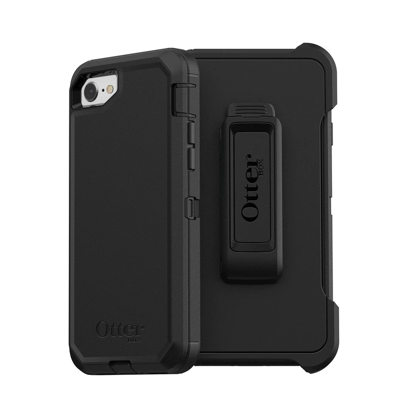 OtterBox iPhone SE 3rd & 2nd Gen, iPhone 8 & iPhone 7 (not compatible with Plus sized models) Defender Series Case - BLACK, rugged & durable, with port protection, includes holster clip kickstand