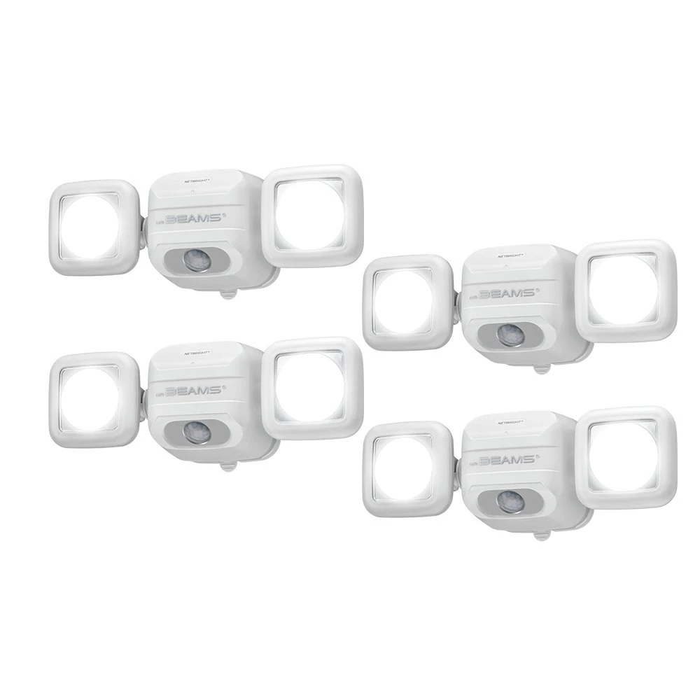 Mr Beams MBN3000 NetBright High Performance Wireless Battery Powered Motion Sensing 500 Lumens LED Dual Head Security Spotlight, White, Set of 4