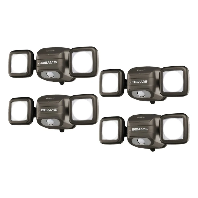 Mr. Beams MBN3000 NetBright High Performance Wireless Battery Powered Motion Sensing 500 Lumens LED Dual Head Security Spotlight, Brown, Set of 4