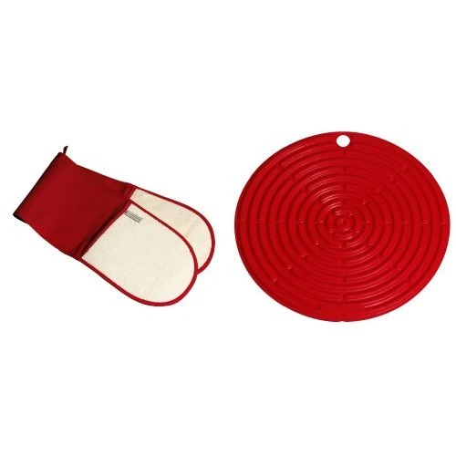 Le Creuset Textiles Double Oven Glove - Red with Matching Silicone Cool Tool
