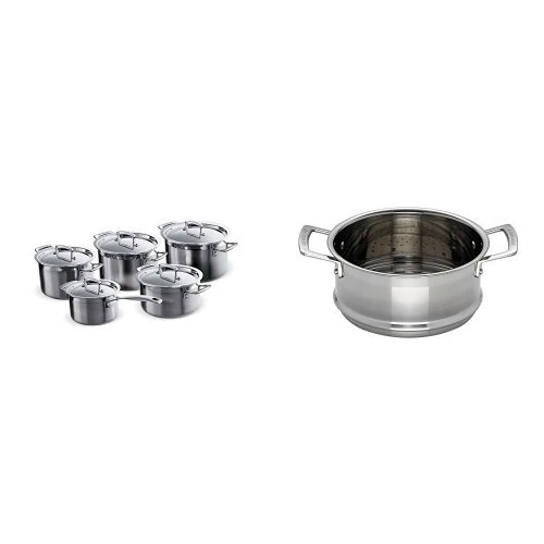 Le Creuset 3-Ply Stainless Steel Saucepan Set of 5 Pieces and 3-Ply Stainless Steel Steamer - Silver - Image 1