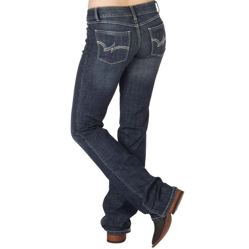 Wrangler Women's Western Mid Rise Stretch Boot Cut Jean, Navy, 7-34