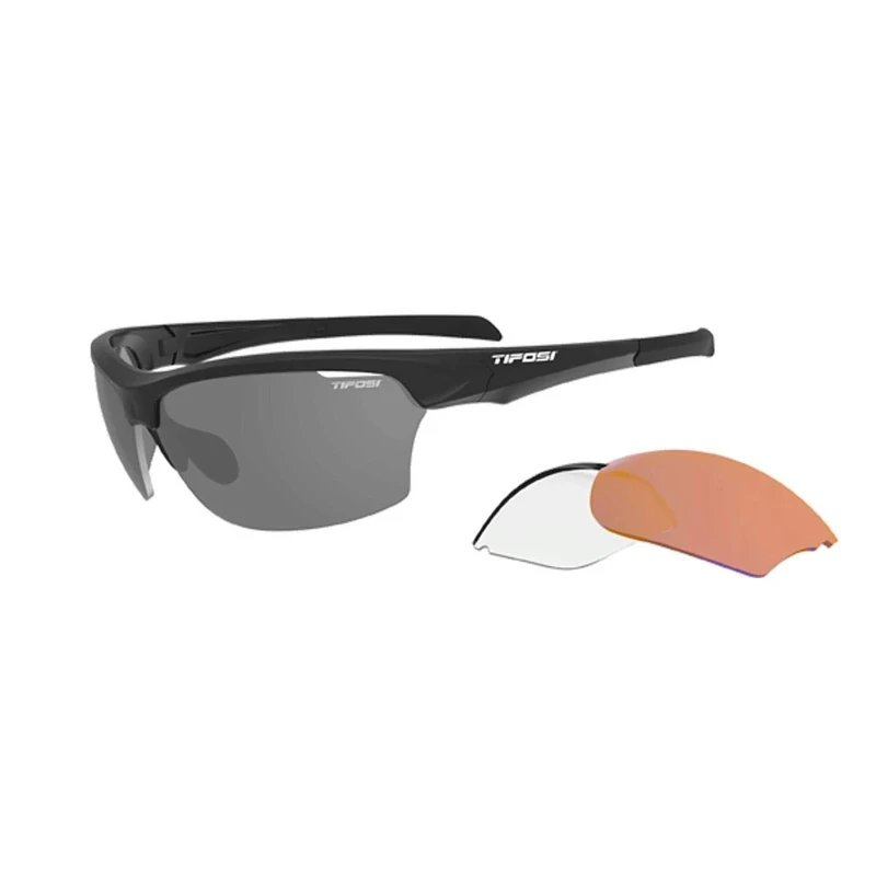 TIFOSI Intense Interchangeable Lens Sunglasses: Interchangeable Lenses, Lightweight, UV Protection, Adjustable Ear and Nose Pieces, ShatterProof, Hydrophilic Rubber, Matt Black