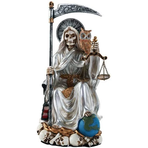 Santa Muerte Saint of Holy Death Seated Religious Statue 9 Inch Purification (White) - Image 1