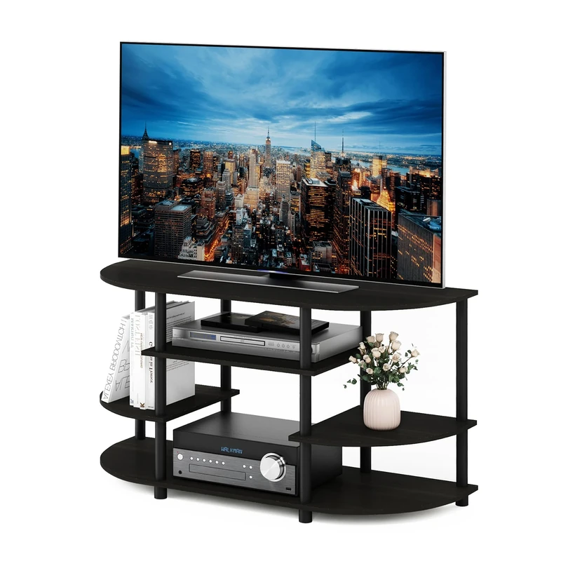 Furinno JAYA TV Stand, Simple Design Corner Entertainment Center, TV Console for TV up to 46 Inch, for Living Room, Bedroom, Espresso