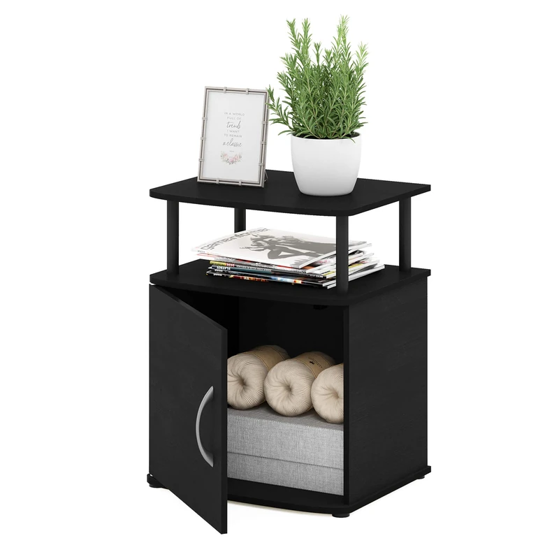 Furinno JAYA Side Table, End Table with Door Cabinet, Night Stand, Bedside Table, for Living Room, Bedroom, Black