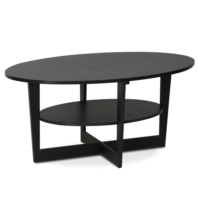 Furinno JAYA Coffee Table, 2-Tier Round Modern Coffee Table with Oval Tabletop, Side Table with Open Shelf, for Living Room, Bedroom, Home Office, Walnut