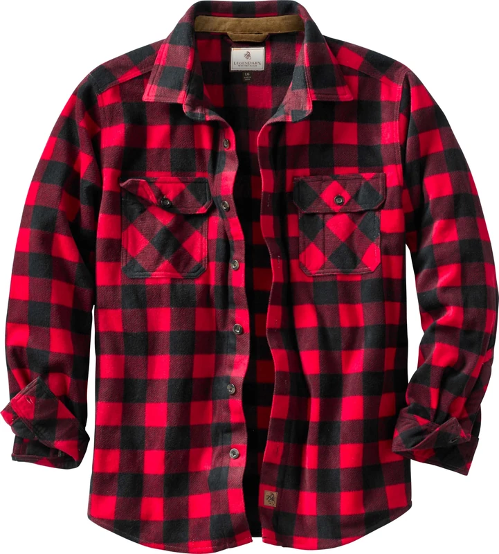 Legendary Whitetails Men's Standard Navigator Fleece Button Up Shirt, Shotgun Shell Red Plaid, Medium