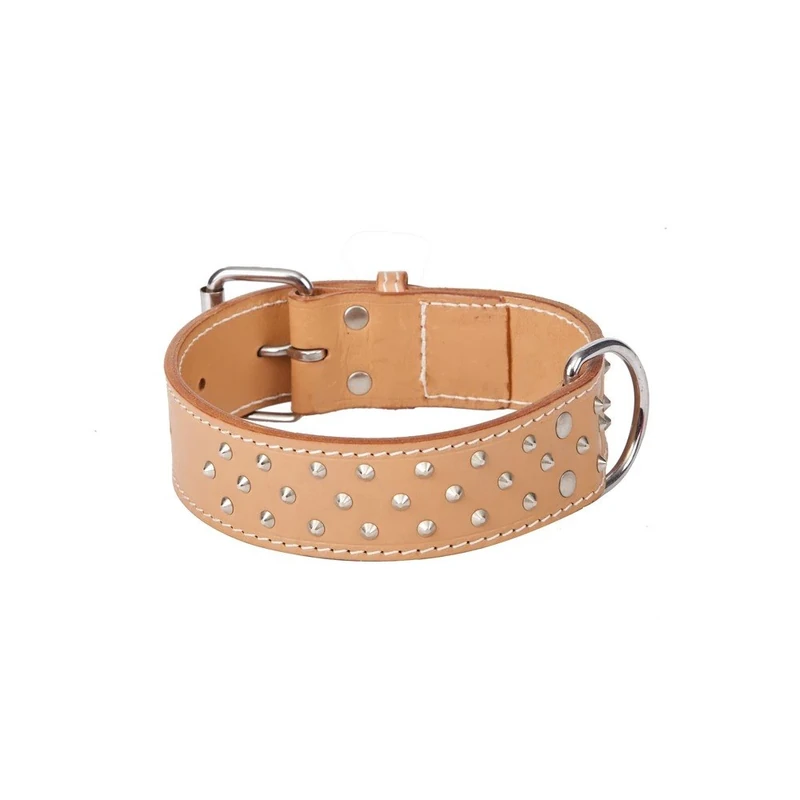 Dingo Predatory Dog Collar from Double Stapled Leather, Lined, Elegant Decorated with Studs, Natural 12073