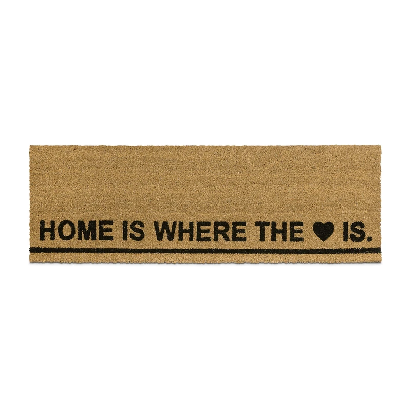 Relaxdays Extra-Long Coir Doormat 40 x 120 cm"Home is Where the Heart is" Welcome Mat for Indoors and Outdoors, Anti-Slip Coconut Fibre Floor Mat, Natural