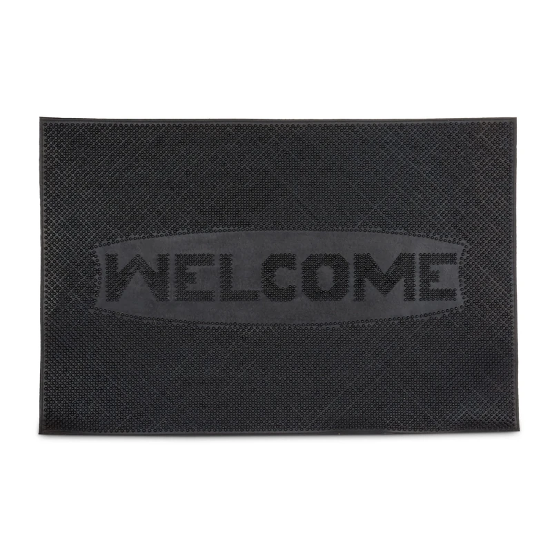 Relaxdays Rubber "Welcome" Doormat 60 x 40 cm, 100% Rubber Welcome Mat, Anti-Slip Floor Mat for Indoors and Outdoors Door Mat, Black