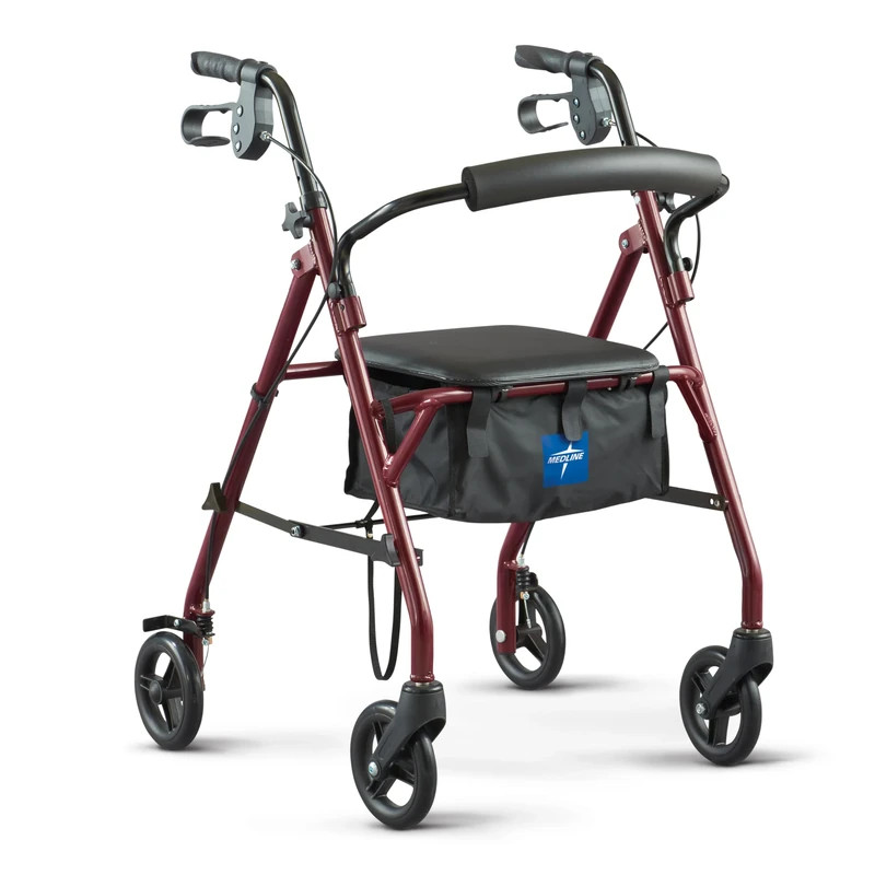 Healthcare Direct Steel Rollator Walker with 350 lb. Weight Capacity, Burgundy