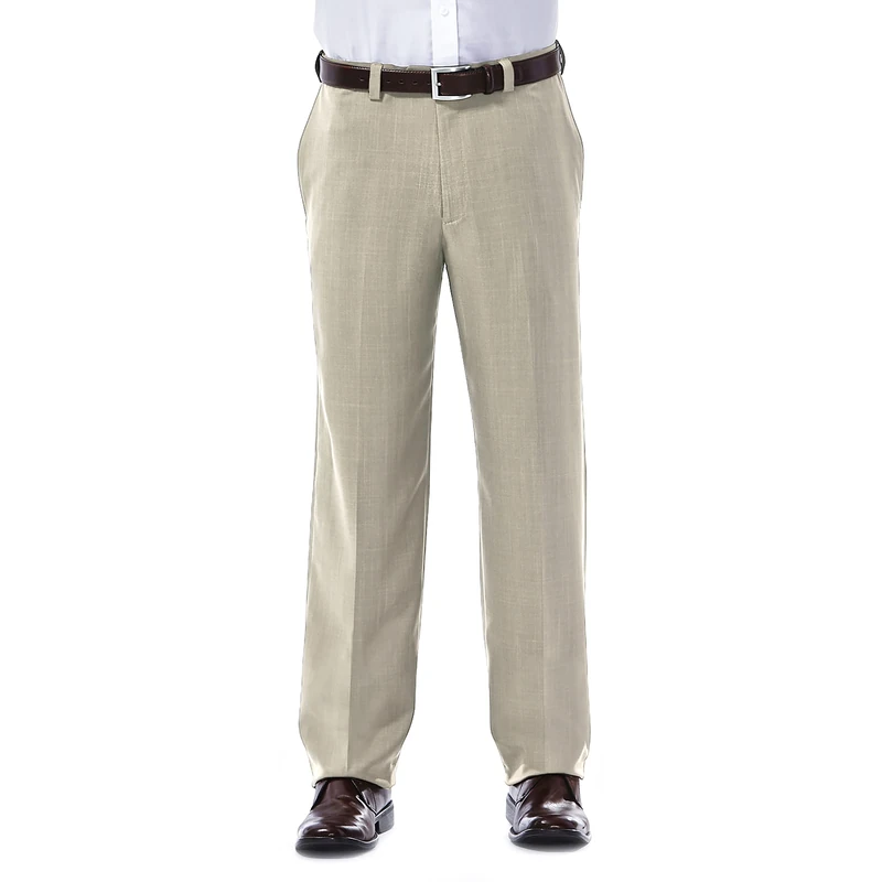 Haggar Men's ECLO Repreve Stria Flat Front Dress Pant, Sand, 32W x 30L