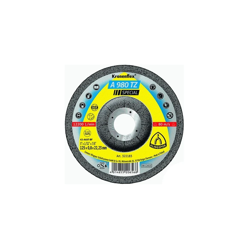Klingspor 322183 A 980 TZ Cutting Discs 125 x 0.8 x 22.23 mm Angled (Box contents: 25)