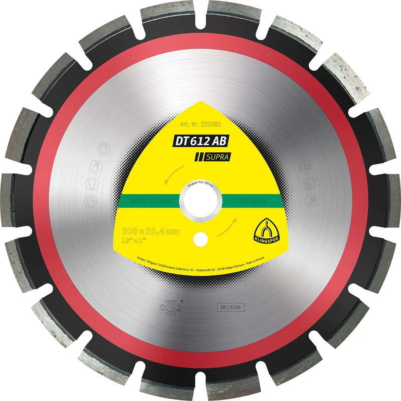 Klingspor KLI-330080 330080 DT 612 AB Diamond Cutting Discs 300 x 2.8 x 25.4 mm 18 Segments 40 x 2.8 x 10 mm Wide Tooth Contents: 1 Piece