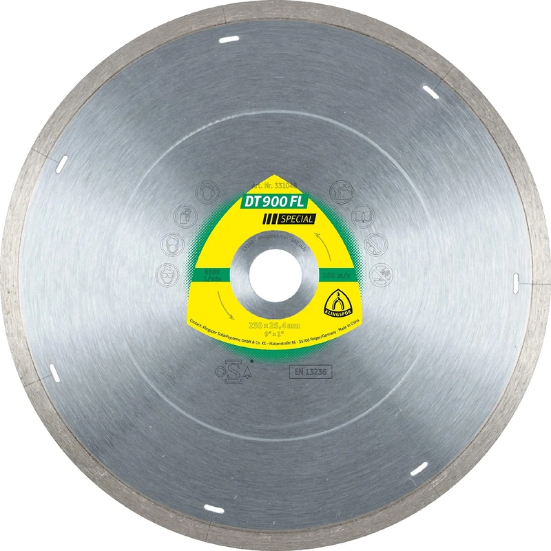 Klingspor 331041 DT 900 FL Diamond Cutting Disc 230 x 1.8 x 22 x 23 mm 1/8 x 7 mm Polished Edge WITH LIGHT Slits (Inhalt 1)