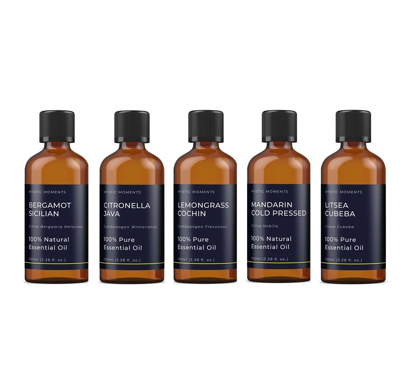 Mystic Moments | Citrus (Pack 2) Essential Oil Gift Starter Pack 5x100ml | Bergamot Sicilian, Citronella Java, Lemongrass Cochin, Litsea Cubeba, Mandarin Cold Pressed | Perfect as a Gift