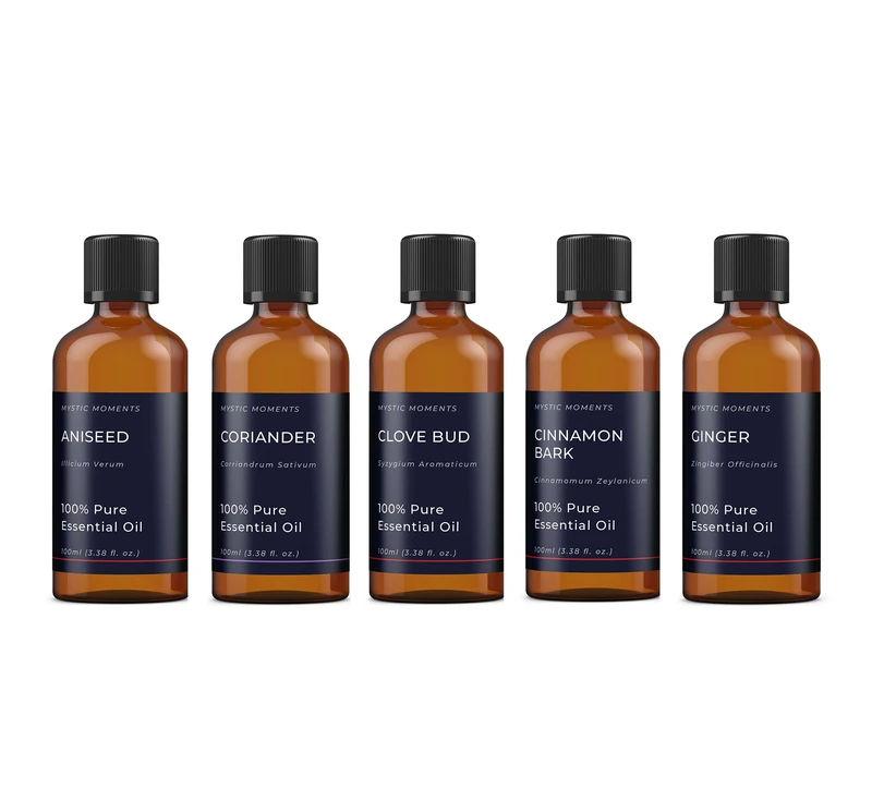 Mystic Moments | Spice Essential Oils Gift Starter Pack | 5 x 100ml | Aniseed, Cinnamon Bark, Clove Bud, Coriander & Ginger | Aromatherapy Diffuser Oils - Image 1