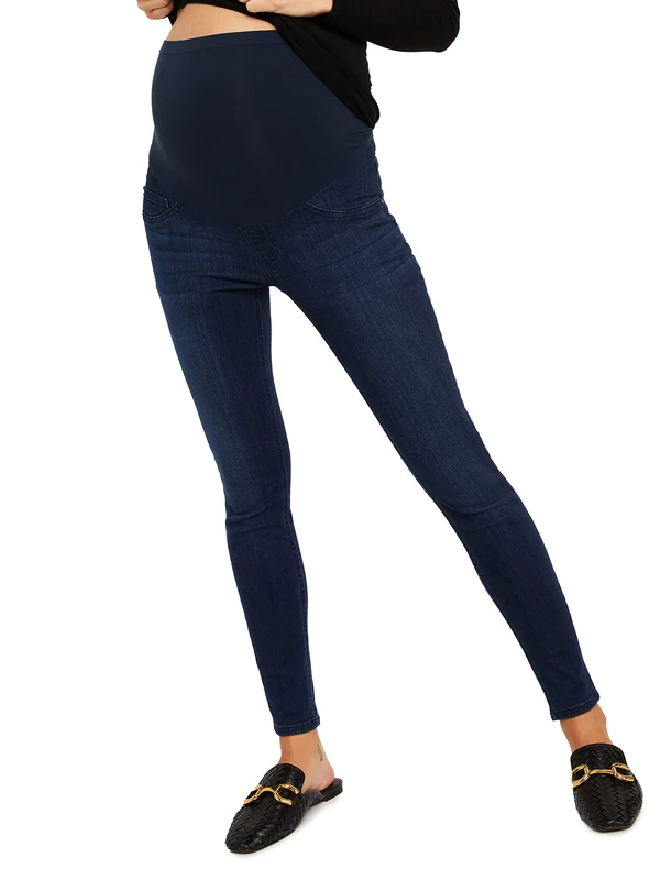 Motherhood Maternity Women's Super Stretch Secret Fit Belly Ankle Denim Jegging Jeans, Dark Wash, XL
