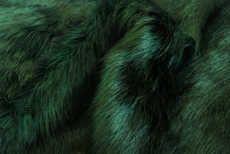 Super Luxury Faux Fur Fabric Material - Superior Long Pile Green Black, 1Mtr - 150cm x 100cm