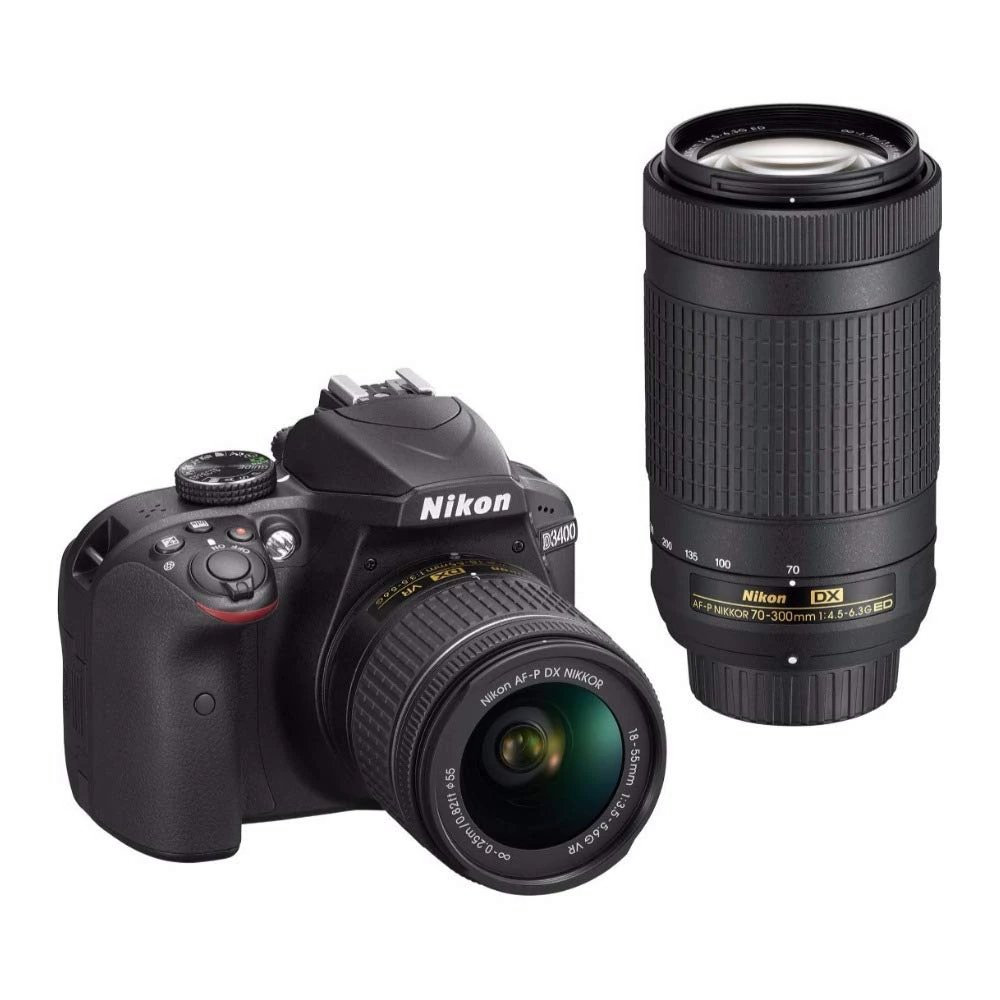 Nikon D3400-24.2 MP SLR Camera Black AF-P 18-55mm f/3.5-5.6 G VR Lens, Black + Nikon AF-P DX NIKKOR 70-300mm f/4.5-6.3G ED Lens Bundle Offer