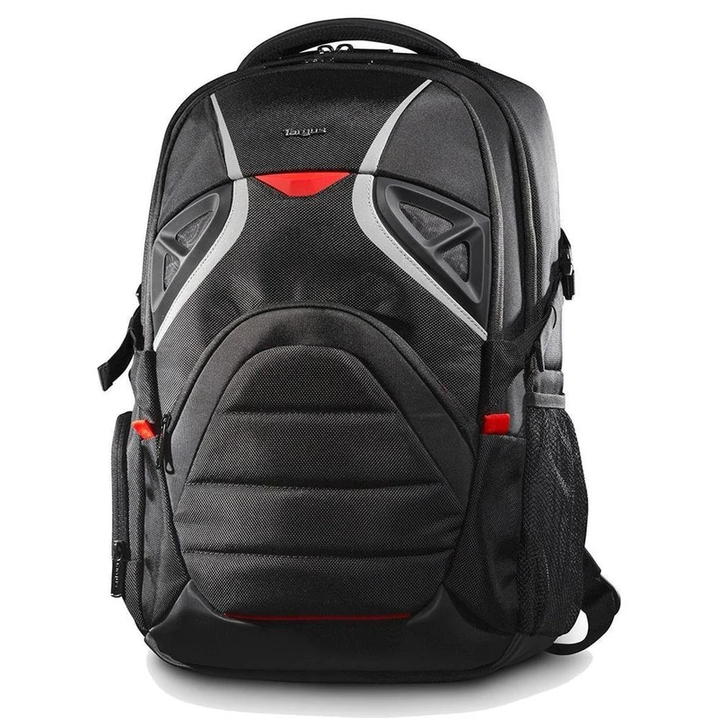 Targus Strike Large Gaming Travel Backpack with Security Pockets and Protection Sleeves for 17.3-Inch Laptops, Black/Red (TSB900US)