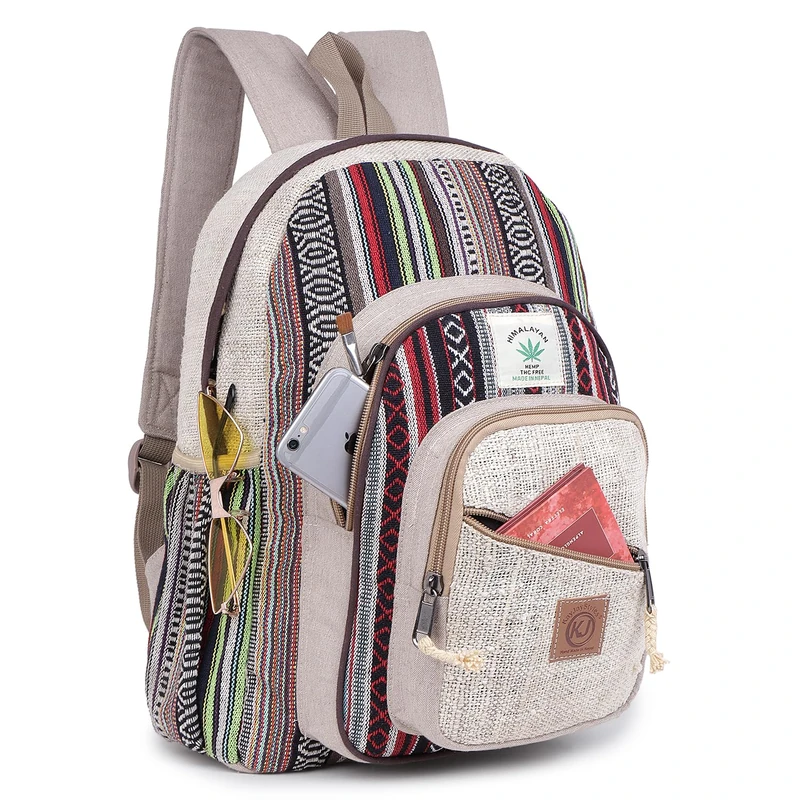 KayJayStyles Natural Handmade Large Multi Pocket Hemp Nepal Backpack - blue - Large - Image 1