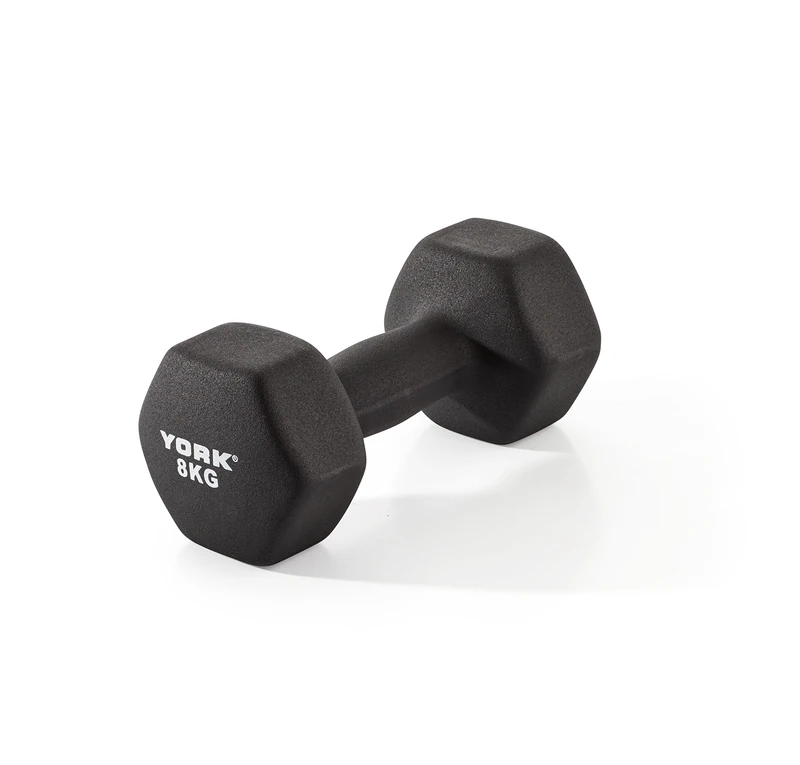 York Fitness Single Neoprene Hex coating Dumbbell, Black, 7 kg