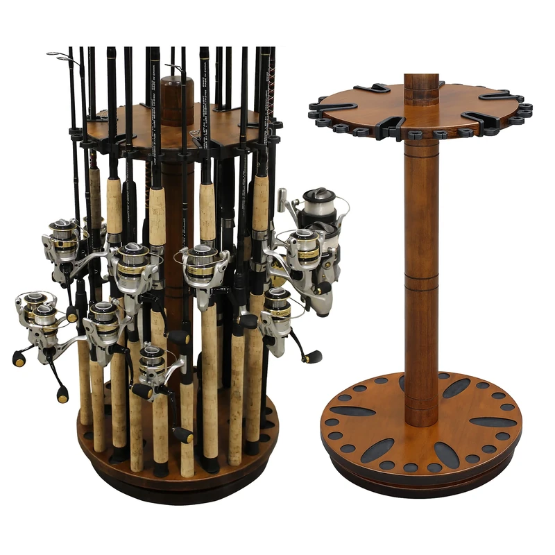 Rush Creek Creations Round Spinning 30 Fishing Rod Rack - No Tool Assembly - 360 Degree Rotation, Dark, Model:38-3006