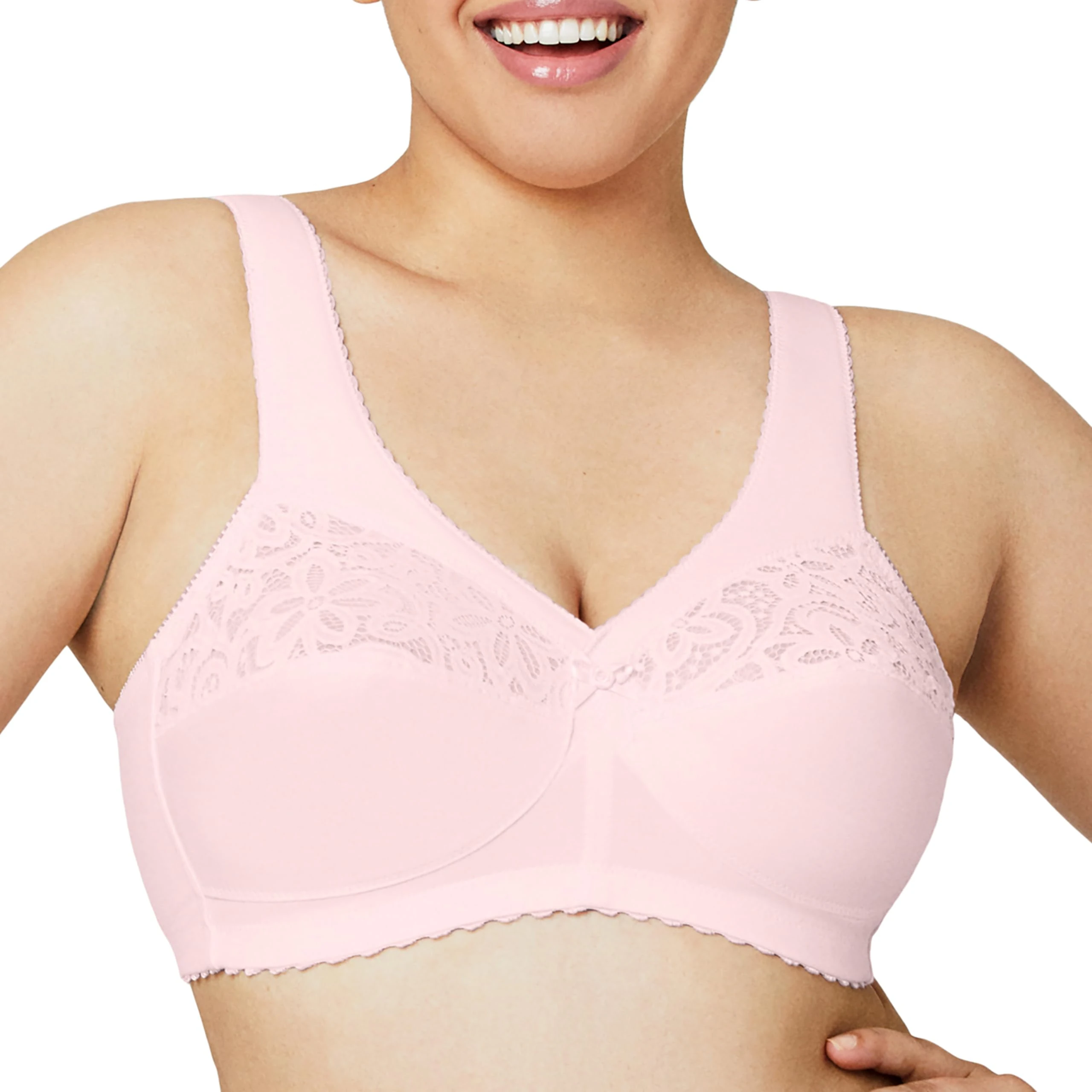 Glamorise Women's Full Figure MagicLift Cotton Wirefree Support Bra #1001 Pink (Pale Pink)