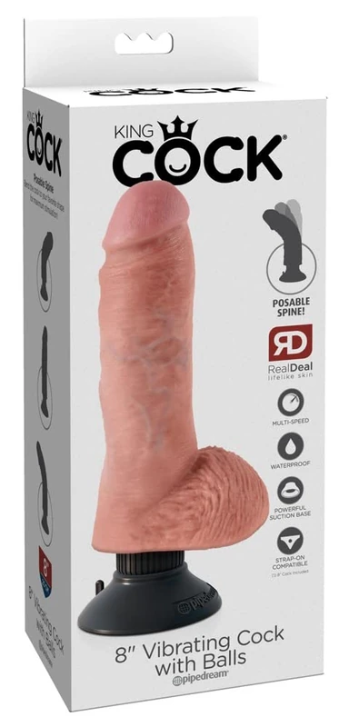 King Cock 8" Vibrating Cock with Balls Light 8 Inch - Image 1