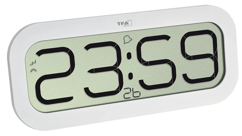 TFA Dostmann Digital radio-controlled clock BimBam, 60.4514.02, with hourly chime (Big Ben, bells, birds, cuckoo, singing bowl), large display, white