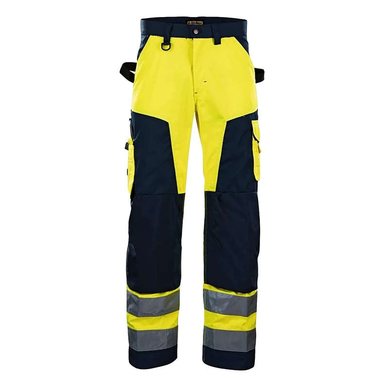 Blakläder 156618113389D128 Size D128 High Visibility Trousers without Nail Pockets - Yellow/Navy Blue