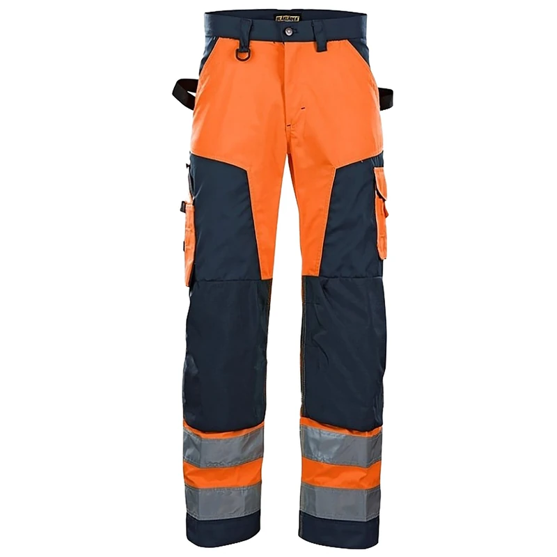 Blakläder 156618115389D128 Size D128 High Visibility Trousers without Nail Pockets - Orange/Navy Blue