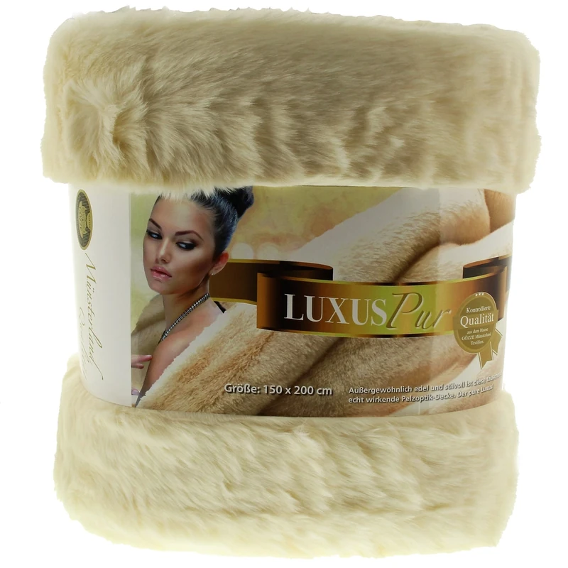 Gözze - Blanket, faux fur in elegant fur look, polar bear design, 150 x 200 cm - cream/white (polar bear white)