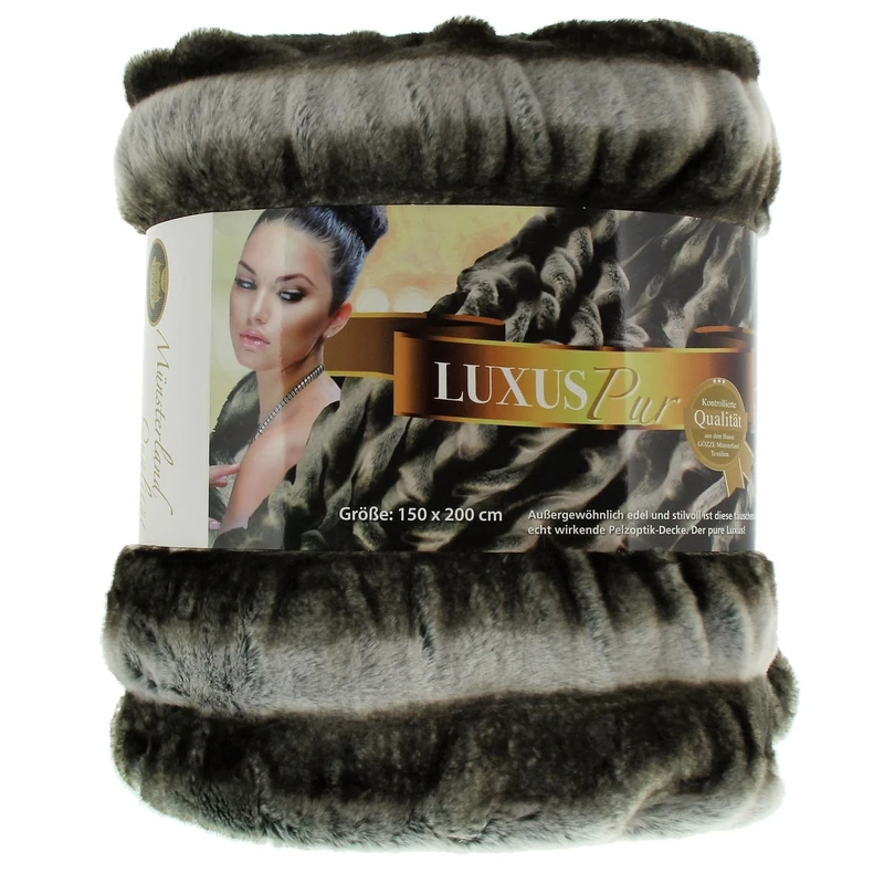 Gözze - Throw/Blanket, Edle Felloptik, Chinchilla Design, 150 x 200 cm - Black/White