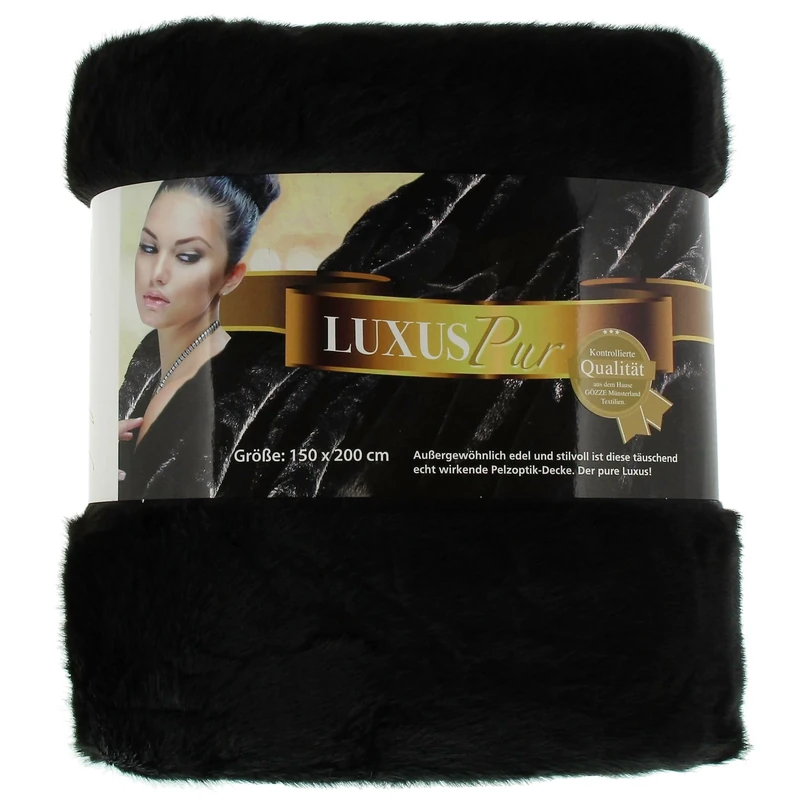 Gözze - Throw/Blanket, Edle Felloptik, Mink Design, 150 x 200 cm - Black