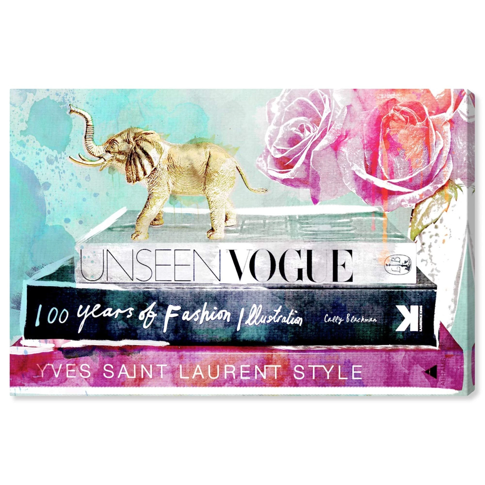The Oliver Gal Artist Co. Fashion and Glam Wall Art Canvas Prints 'Library of a Fashionista' Home Décor, 45 in x 30 in, Pink, Turquoise